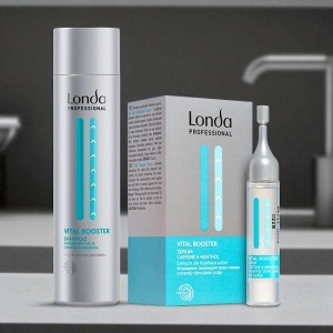 Pachet Londa Professional Vital Booster – Sampon energizant 250 ml cu ulei de samburi de struguri, cafeina si mentol + Ser anticadere 6x9 ml