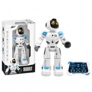 Robot inteligent cu telecomanda, programabil, cu senzori tactili, lumini si sunete, Alb/Albastru - Img 3