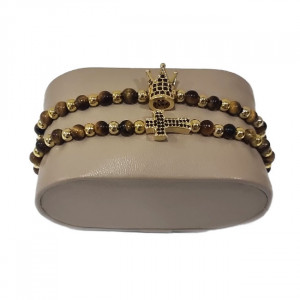 Set 2 bratari Harmonia din otel inoxidabil si zirconiu, Unisex, gold