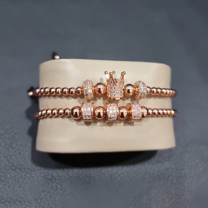 Set 2 bratari Royal din otel inoxidabil si zirconiu, Unisex, rosegold - Img 6