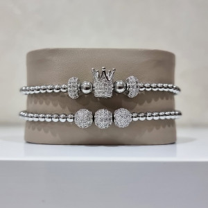 Set 2 bratari Royal din otel inoxidabil si zirconiu, Unisex, silver - Img 3