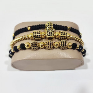 Set 3 bratari Moments din otel inoxidabil si zirconiu, Unisex, gold