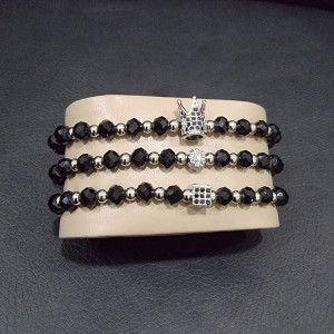 Set 3 bratari Royal din otel inoxidabil, onix si zirconiu, Unisex, silver - Img 5