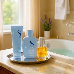 Set Alfaparf Semi di Lino Density Thickening, Sampon 250 ml + Balsam 200 ml + Ulei iluminator Cristalli Liquidi 15 ml