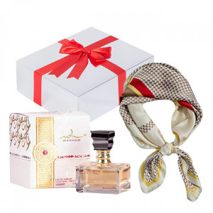 Set cadou Essence&Shawl parfum Ard Al Zaafaran Manasib + esarfa satinata + cutie cadou cu funda 