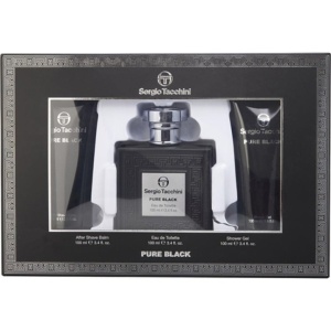Set cadou Sergio Tacchini Pure Black, Barbati, Apa de Toaleta 100 ml + Gel de dus 100 ml, + Aftershave, 100 ml