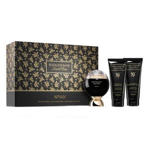 Set cadou Souvenir Desert Rose Afnan, Unisex, Apa de Parfum, 100 ml + Lotiune de corp, 100 ml + Gel de dus, 100 ml