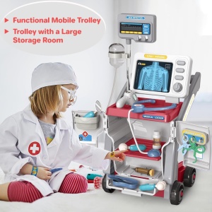 Set de joaca Carucior Medical mobil pentru copii cu 15 piese, Rosu
