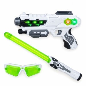 Set de joaca Space Weapon cu pistol, sabie telescopica luminoasa si ochelari, efecte de lumina si sunet, 3 ani+. - Img 2