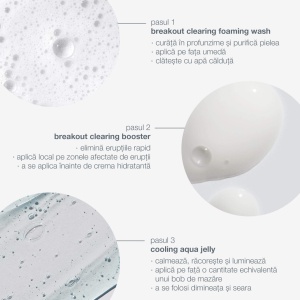 Set Dermalogica Clear Start Breakout Clearing Kit – Aqua Jelly 25 ml, Cleanser spuma de curatare 75 ml, Booster tratament local cu niacinamida 10 ml