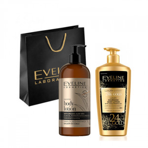 Set Eveline Cosmetics Lotiune de corp Luxury Expert 24K Gold, Balsam de corp Organic Gold