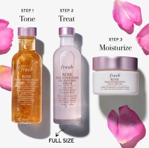 Set Fresh Hydra Rose, Tonic pentru hidratare profunda cu trandafir, 100 ml + Ser infuzat cu ulei de hidratare profunda de trandafir 100 ml + Crema hidratanta profunda cu trandafir 15 ml - Img 2