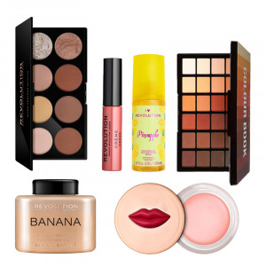Set Glamour - Paleta farduri 38,5g, Paleta contur 13g, Pudra pulbere 32g, Fixator machiaj 100ml, Ruj lichid 6ml, Balsam buze 126 Makeup Revolution - Img 2