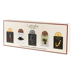 Set Lattafa Apa de Parfum Unisex – Artisan Ethnique 20 ml, Natural Oud 20 ml, Tharwah Silver 20 ml, Eternal Oud 20 ml, Shuyukh Gold 20 ml