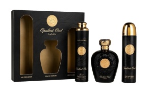 Set Lattafa Opulent Oud, Apa de parfum 100 ml + Spray Parfumat 200 ml + Air Freshener 300 ml