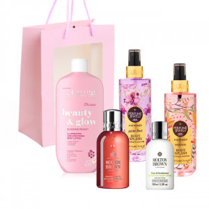 Set Love Shayari, femei, 2 x Spray de Corp Eyup 250 ml, Lotiune de corp Eveline Beauty and Glown 350 ml, Gel de dus 100 ml, Lotiune de corp 50 ml