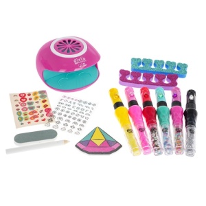 Set Nail Art Studio pentru Fete - Studio de Manichiura cu Uscator, Stilouri pentru Unghii, Stickere si Accesorii pentru Design Creativ