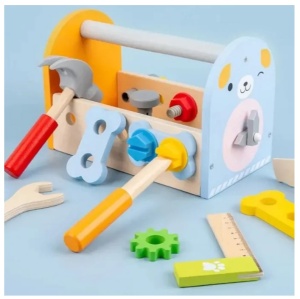Set Trusa de scule din lemn si accesorii atelier  tamplarie, pentru copii