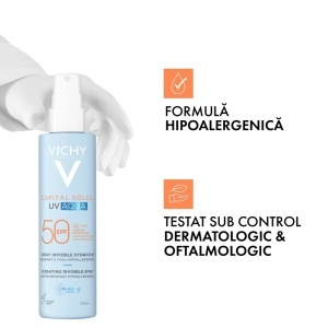 Spray hidratant pentru fata si corp cu protectie solara SPF 50 Vichy Capital Soleil UV Aqua, 200 ml