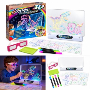 Tablita de desen 3D pentru copii cu dinozauri, ochelari 3D, markere fluorescente si efect luminos, 4 ani+ - Img 2