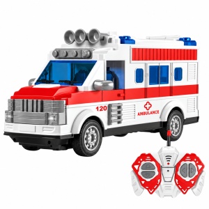Ambulanta cu telecomanda R/C si lumini, scara 1:30, 22 cm, Alb/Rosu, 3 ani+