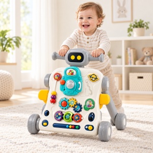 Antepremergator interactiv multifunctional 3 in 1 cu centru de activitati, muzica si viteza reglabila, alb-gri, 12 luni+ - Img 4