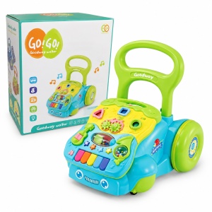 Antepremergator interactiv multifunctional pentru copii Goodway, cu centru de activitati, clape si jucarii, albastru, 10 luni+
