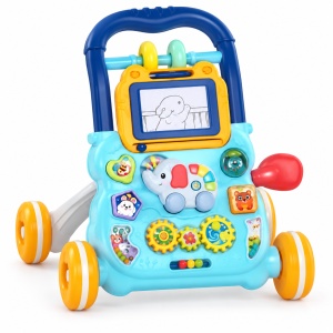 Antepremergator interactiv Music Walker, cu tabla de desen, muzica si centru de activitati, albastru, 40,5 cm, 12 luni+