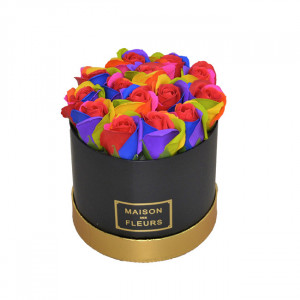 Aranjament floral cutie rotunda neagra cu trandafiri de sapun - Img 7