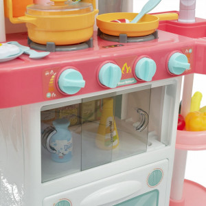 Bucatarie de jucarie Home Kitchen, cu plite din ceramica, luminite si chiuveta cu apa, 38 accesorii, Roz - Img 2