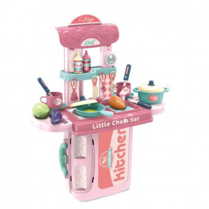 Bucatarie Troller de Jucarie 3 in 1 Little Chefs cu accesorii, roz