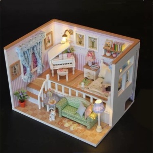 Casuta DIY de construit – camera decorativa in miniatura cu pian si mobilier detaliat