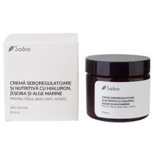 Crema seboregulatoare pentru tenul gras, mixt, acneic cu hialuron, jojoba si alge marine, Sabio