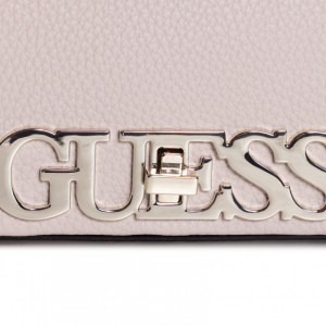 Geanta Guess, crossbody mica, cu logo metalic Uptown Chic, Bej - Img 4