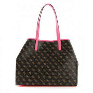 Geanta shopper pentru femei cu etui interior Vikky, Maro inchis/Roz neon - Img 3