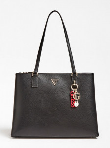 Guess, Geanta de piele ecologica, cu manere si accesoriu model Becca