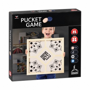 Joc de societate Pucket cu discuri si elastice, tabla patrata 60 cm, model geometric