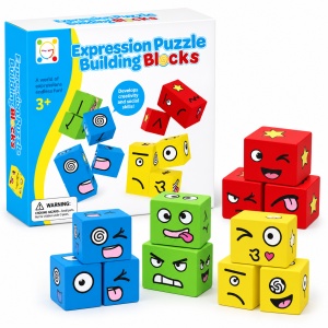 Joc educativ cu cuburi Expression Puzzle, potrivire expresii faciale, 3+ ani - Img 5