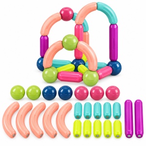 Joc educativ magnetic cu 26 de piese pentru constructii 3D, tije curbate si bile colorate, multicolor, 3+ ani