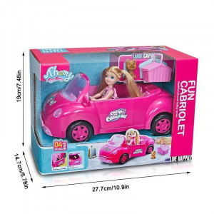 Masina de picnic pentru papusi Cabriolet + Mini papusa cu caine de companie