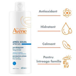 Pachet Avène – Spray protectie solara SPF 50+ 400 ml + Spray protectie solara 100% invizibil SPF 50 200 ml + Lotiune after sun, 400 ml