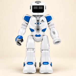 Robot interactiv cu telecomanda, programabil, cu lumini si sunete, Alb/Albastru - Img 3