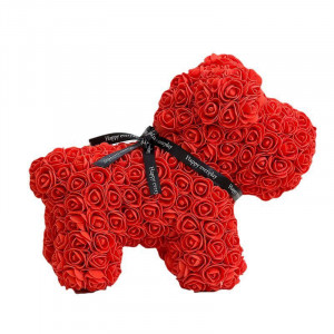 Rose Puppy - Catelus floral 40 cm decorat manual cu trandafiri spuma in cutie - Img 3