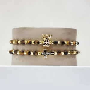 Set 2 bratari Harmonia din otel inoxidabil si zirconiu, Unisex, gold