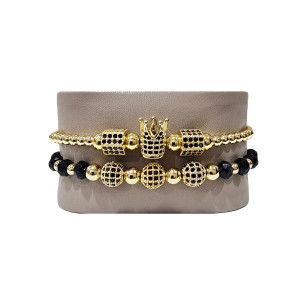 Set 2 bratari Iconic din otel inoxidabil, onix si zirconiu, Unisex, gold - Img 2