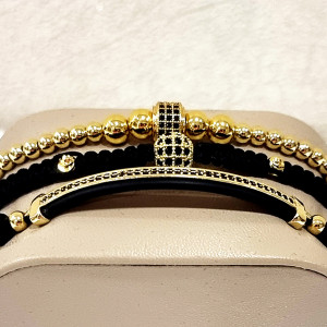 Set 3 bratari Charm din otel inoxidabil si zirconiu, Unisex, gold - Img 6