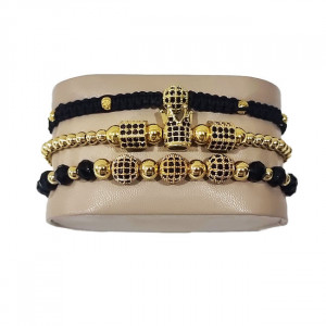 Set 3 bratari Moments din otel inoxidabil si zirconiu, Unisex, gold