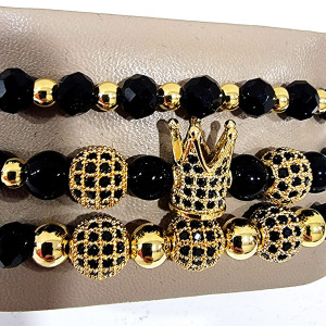 Set 3 bratari Royal din otel inoxidabil, onix si zirconiu, Unisex, gold - Img 6