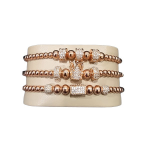 Set 3 bratari Sparkle din otel inoxidabil si zirconiu, Unisex, gold - Img 2
