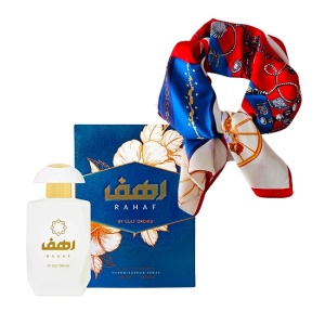 Set cadou Dhalia cu Apa de Parfum Gulf Orchid Rahaf, Femei, 100 ml si esarfa
